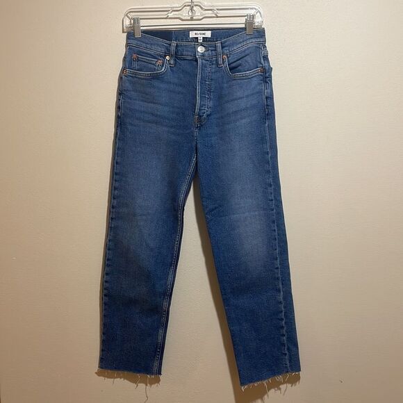 RE/DONE High Rise 70s Stove Pipe Button Fly Raw Hem Denim Jeans Size 26 - Picture 5 of 16